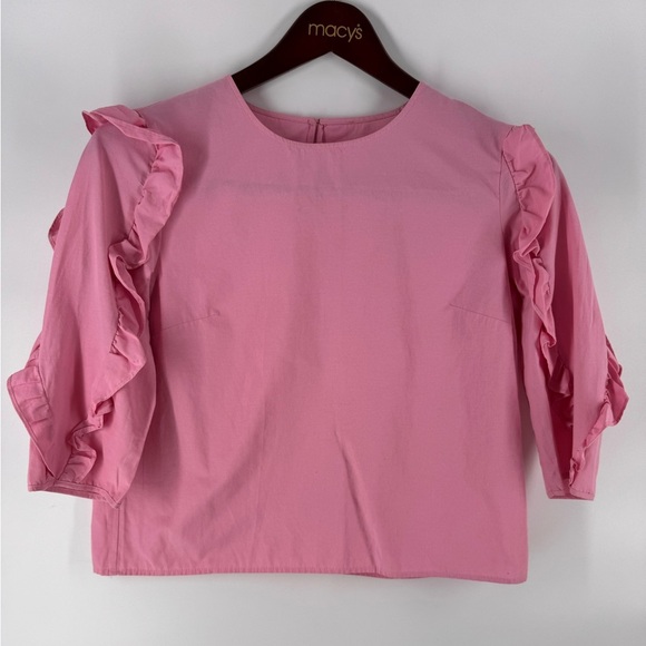 Women’s Barbie Pink Cotton Poplin Ballon Sleeve Blouse - Picture 2 of 7